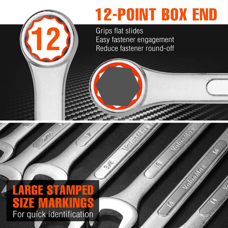 ValueMax Mechanics Wrench Set Metric and Standard  20PCS Complete Combination Wrenches Roll Set. SAE 1/4"" to 3/4""  Metric 6mm to 18mm  Full Wrench Set with Roll up Pouch - Image 4